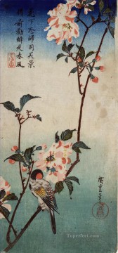 small bird on a branch of kaidozakura 1838 Utagawa Hiroshige Japanese Oil Paintings